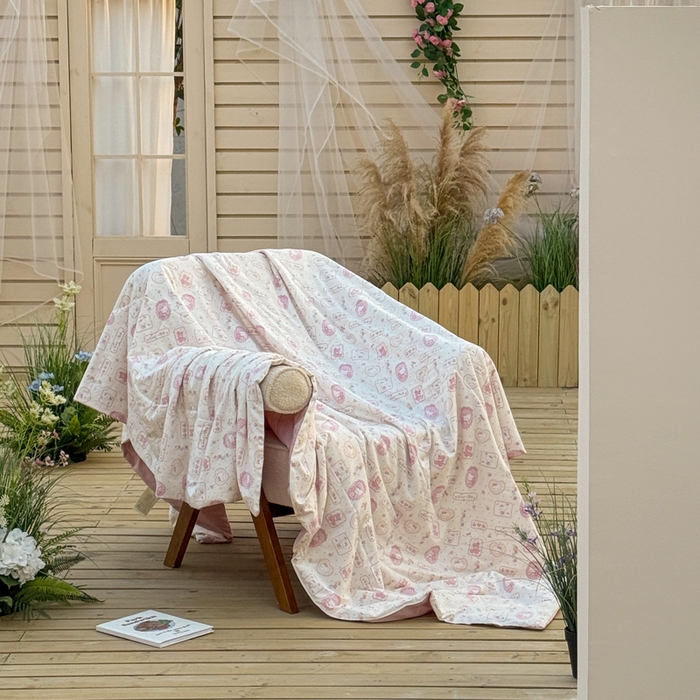 91家纺网 家纺一手货源 找家纺 云玲时尚 2026新款古法水洗棉夏被床盖四件套 粉色Kitty