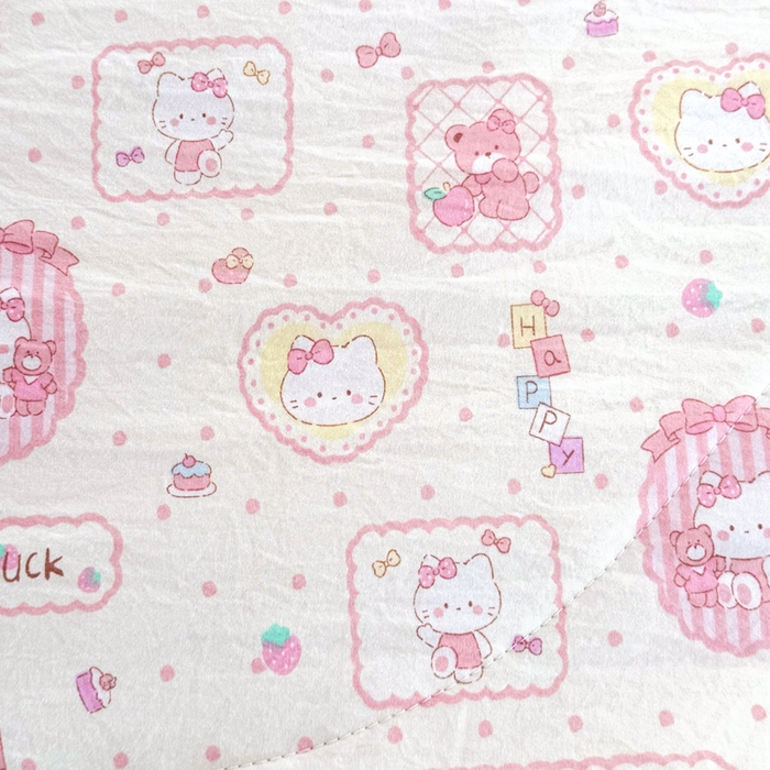 91家纺网 家纺一手货源 找家纺 云玲时尚 2026新款古法水洗棉夏被床盖四件套 粉色Kitty