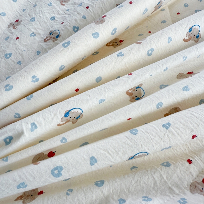 91家纺网 家纺一手货源 找家纺 云玲时尚 2026新款古法水洗棉夏被床盖四件套 好多小象