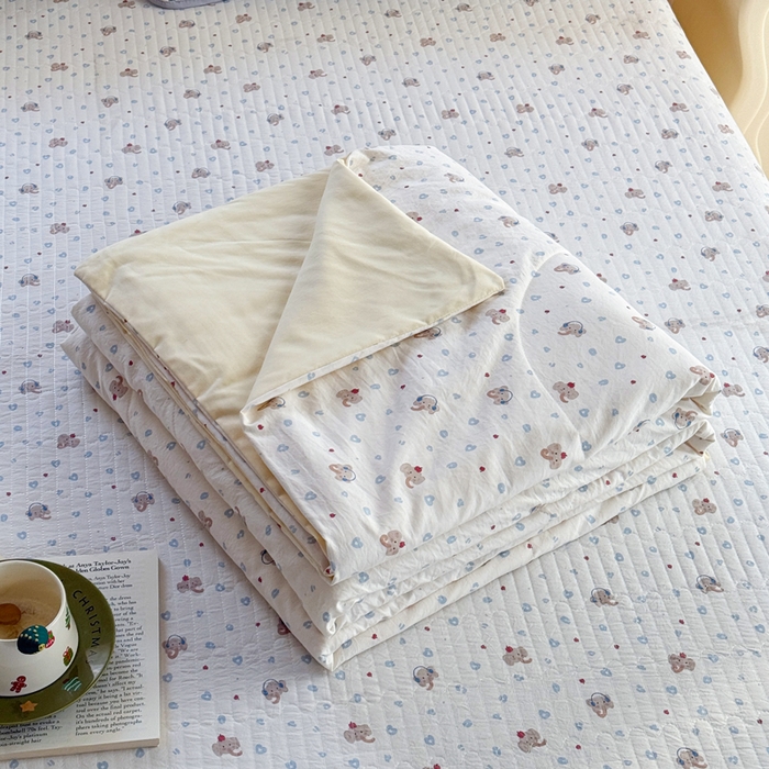 云玲时尚 2026新款古法水洗棉夏被床盖四件套 好多小象