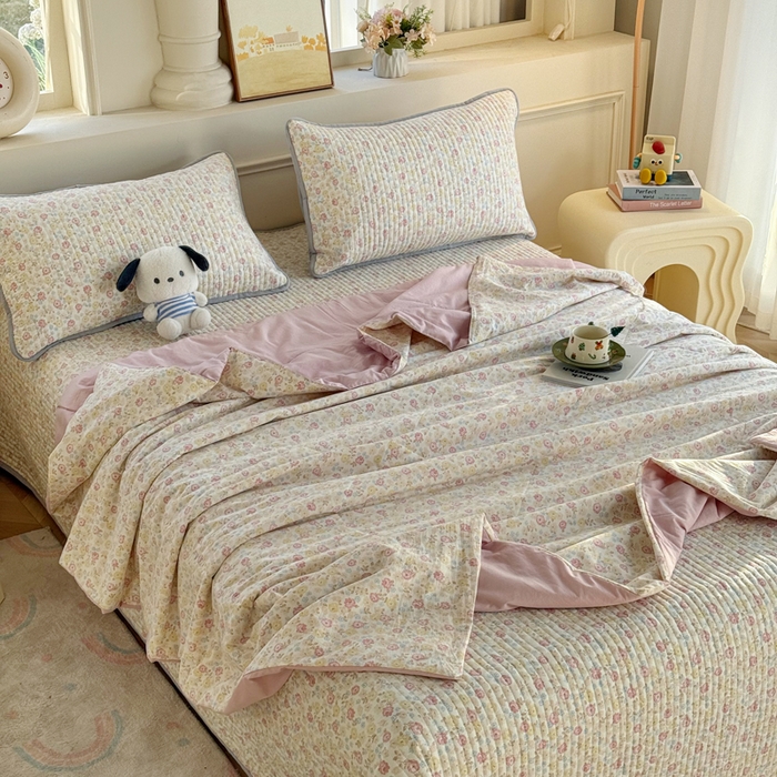 91家纺网 家纺一手货源 找家纺 云玲时尚 2026新款古法水洗棉夏被床盖四件套 素澜