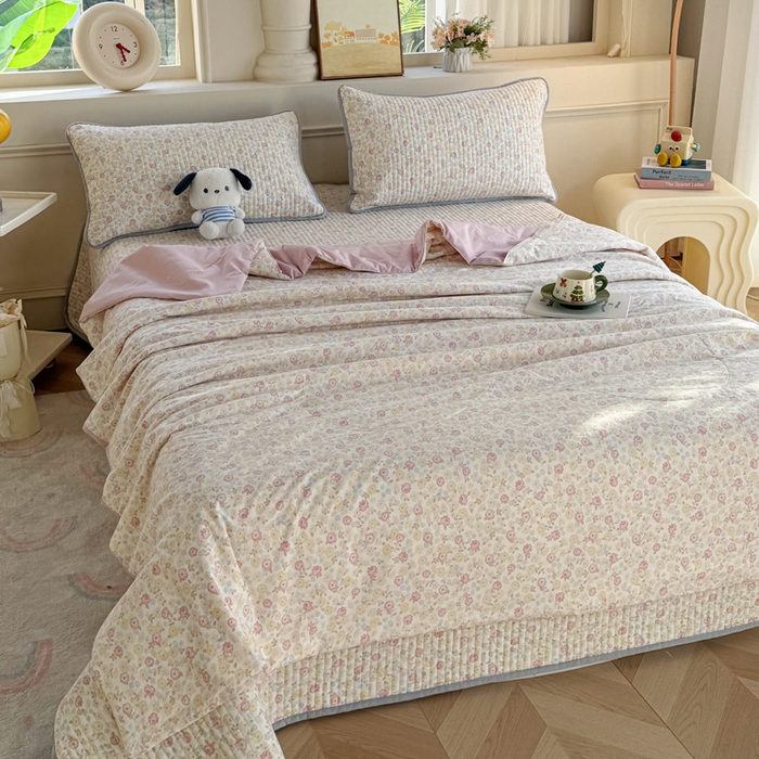 91家纺网 家纺一手货源 找家纺 云玲时尚 2026新款古法水洗棉夏被床盖四件套 素澜