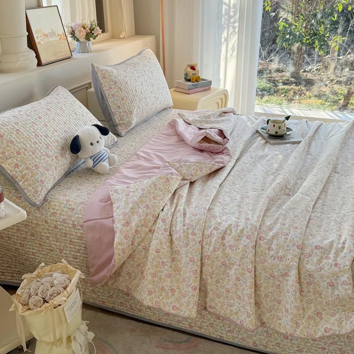 91家纺网 家纺一手货源 找家纺 云玲时尚 2026新款古法水洗棉夏被床盖四件套 素澜