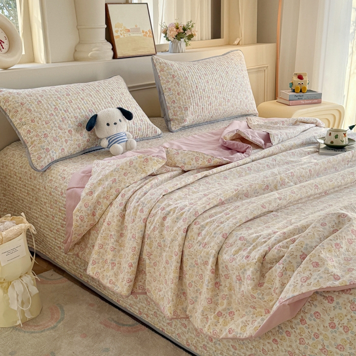 91家纺网 家纺一手货源 找家纺 云玲时尚 2026新款古法水洗棉夏被床盖四件套 素澜