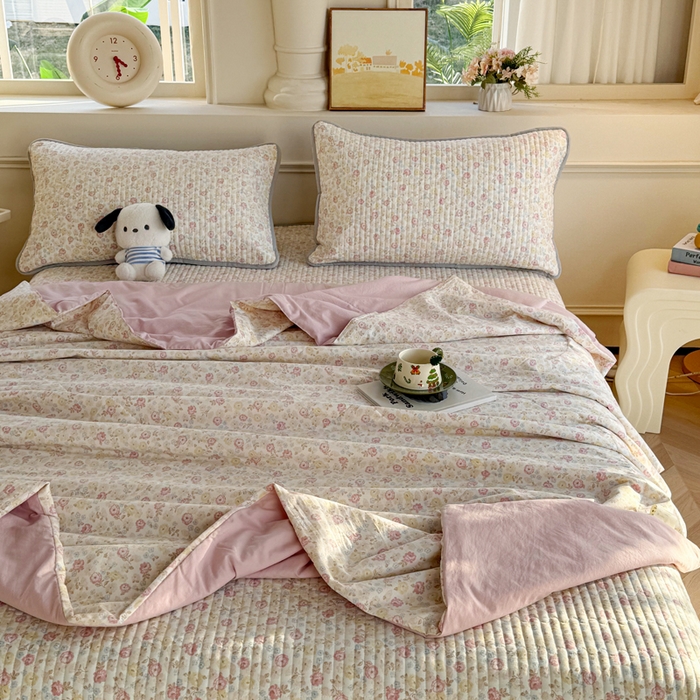 91家纺网 家纺一手货源 找家纺 云玲时尚 2026新款古法水洗棉夏被床盖四件套 素澜