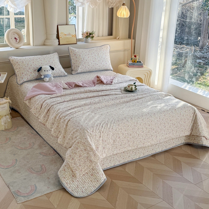 91家纺网 家纺一手货源 找家纺 云玲时尚 2026新款古法水洗棉夏被床盖四件套 素澜