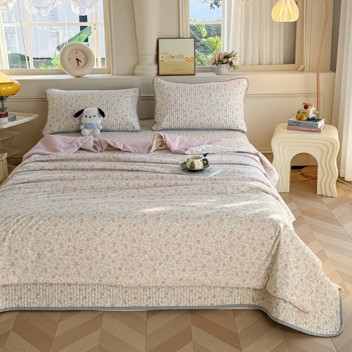 91家纺网 家纺一手货源 找家纺 云玲时尚 2026新款古法水洗棉夏被床盖四件套 素澜