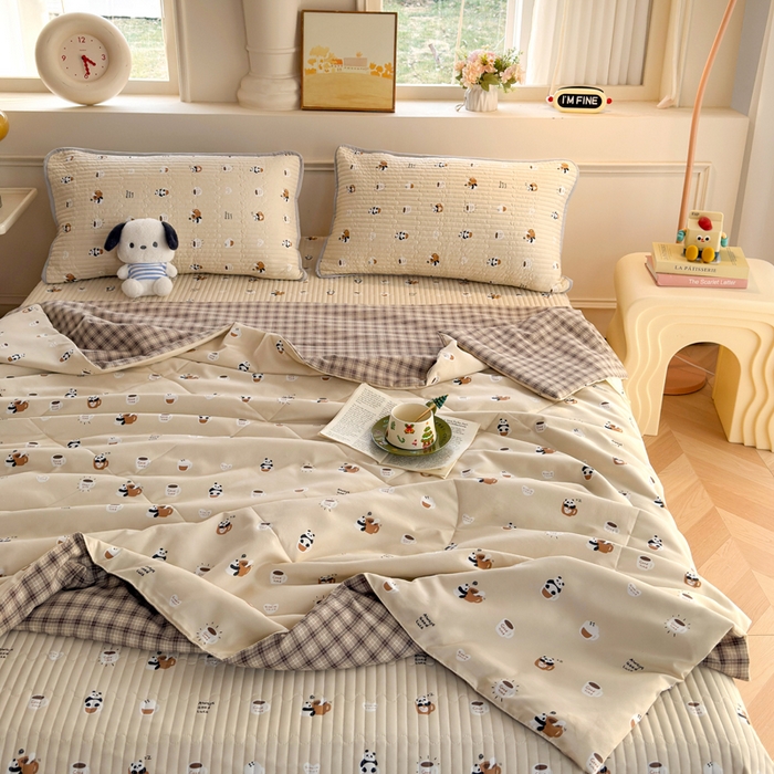 91家纺网 家纺一手货源 找家纺 云玲时尚 2026新款古法水洗棉夏被床盖四件套 童话镇