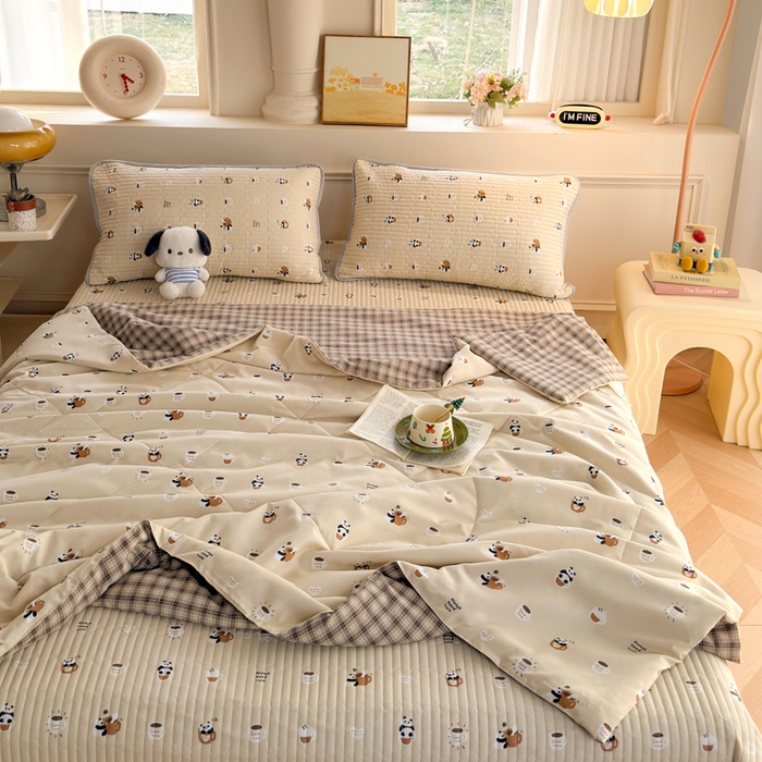 91家纺网 家纺一手货源 找家纺 云玲时尚 2026新款古法水洗棉夏被床盖四件套 童话镇