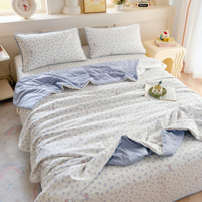 91家纺网 家纺一手货源 找家纺 云玲时尚 2026新款古法水洗棉夏被床盖四件套 童梦国