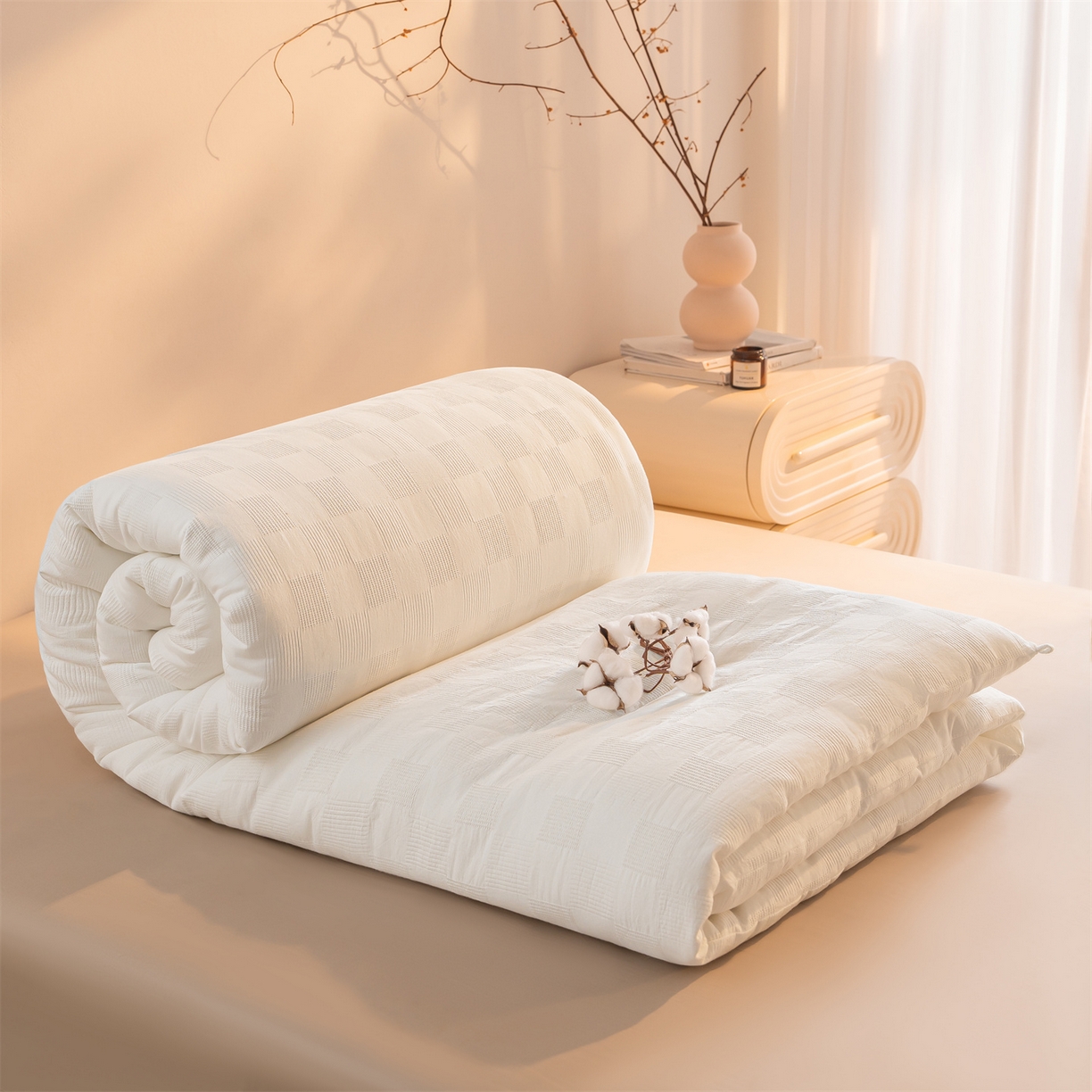 锦尚坊被芯馆 2026新款大提花全棉纯棉21%大豆被春秋被加厚冬被被子被芯直播包质检 米白色