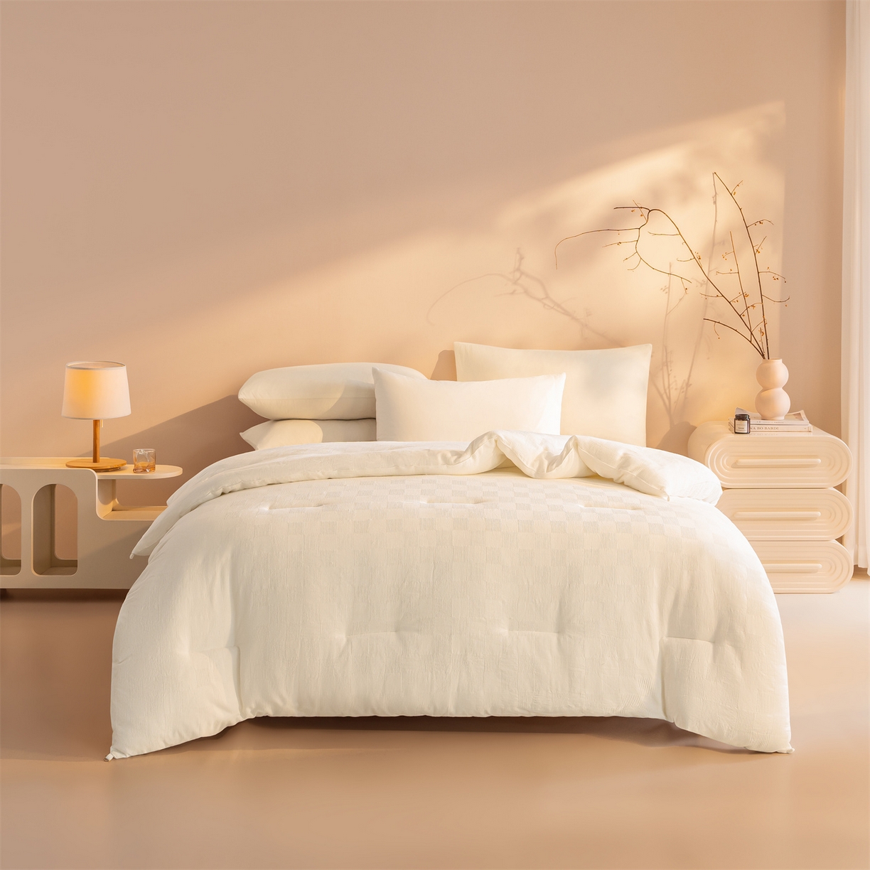 91家纺网 家纺一手货源 找家纺 锦尚坊被芯馆 2026新款大提花全棉纯棉21%大豆被春秋被加厚冬被被子被芯直播包质检 米白色