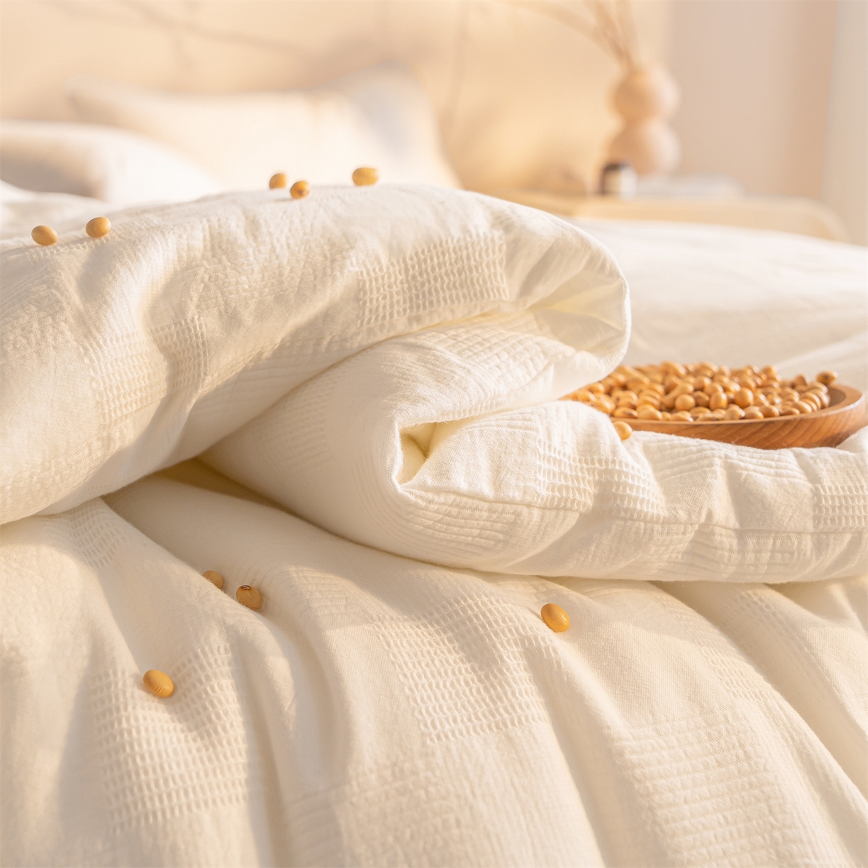 91家纺网 家纺一手货源 找家纺 锦尚坊被芯馆 2026新款大提花全棉纯棉21%大豆被春秋被加厚冬被被子被芯直播包质检 米白色