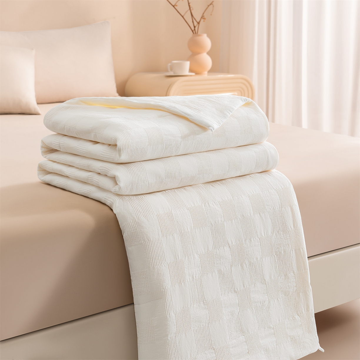 91家纺网 家纺一手货源 找家纺 锦尚坊被芯馆 2026新款大提花全棉纯棉21%大豆被春秋被加厚冬被被子被芯直播包质检 米白色