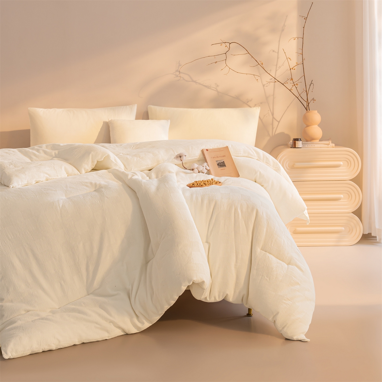 91家纺网 家纺一手货源 找家纺 锦尚坊被芯馆 2026新款大提花全棉纯棉21%大豆被春秋被加厚冬被被子被芯直播包质检 米白色