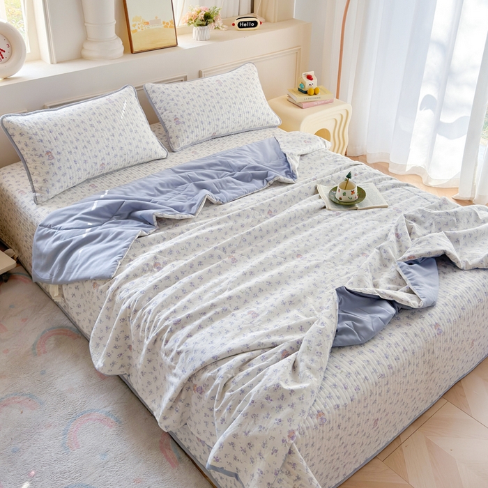 91家纺网 家纺一手货源 找家纺 云玲时尚 2026新款古法水洗棉夏被床盖四件套 童梦国