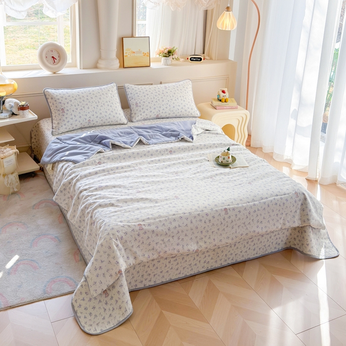 91家纺网 家纺一手货源 找家纺 云玲时尚 2026新款古法水洗棉夏被床盖四件套 童梦国