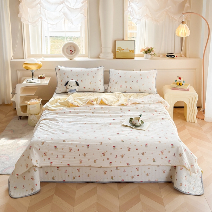 91家纺网 家纺一手货源 找家纺 云玲时尚 2026新款古法水洗棉夏被床盖四件套 星星人