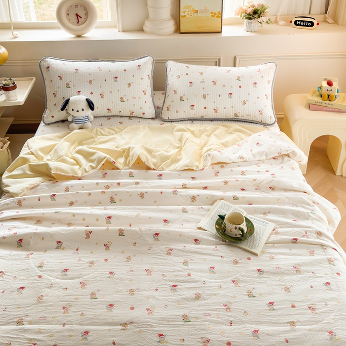 91家纺网 家纺一手货源 找家纺 云玲时尚 2026新款古法水洗棉夏被床盖四件套 星星人