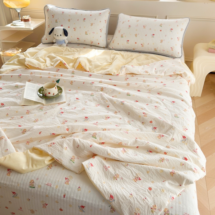 91家纺网 家纺一手货源 找家纺 云玲时尚 2026新款古法水洗棉夏被床盖四件套 星星人