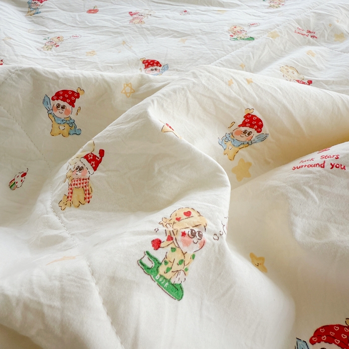 91家纺网 家纺一手货源 找家纺 云玲时尚 2026新款古法水洗棉夏被床盖四件套 星星人