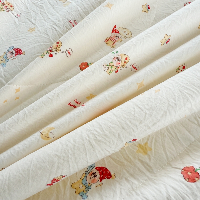 91家纺网 家纺一手货源 找家纺 云玲时尚 2026新款古法水洗棉夏被床盖四件套 星星人