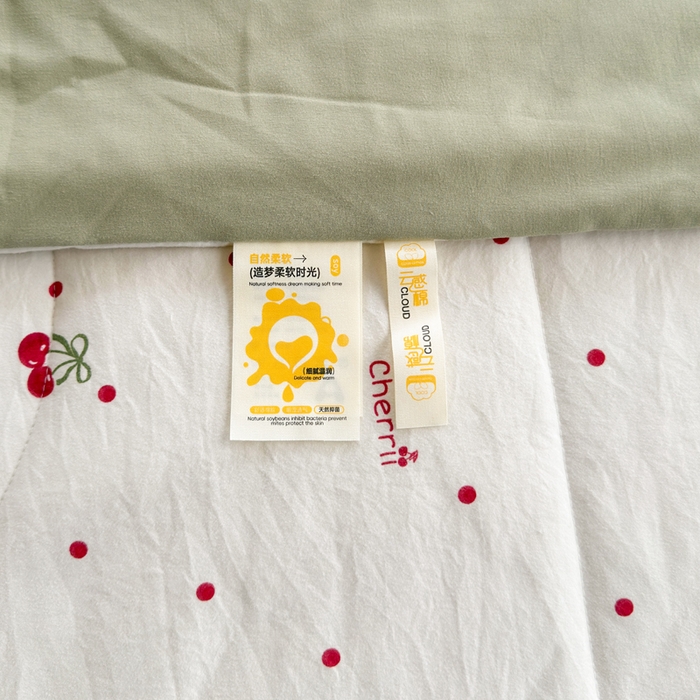 91家纺网 家纺一手货源 找家纺 云玲时尚 2026新款古法水洗棉夏被床盖四件套 樱桃绿