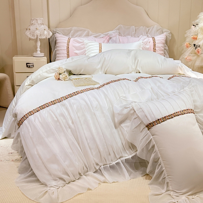 91家纺网 家纺一手货源 找家纺 （总）艾米家居 2026春夏水洗真丝花边款四件套-春漾系列