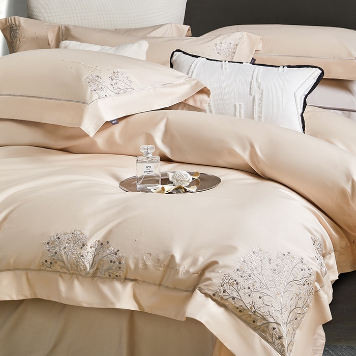 91家纺网 家纺一手货源 找家纺 诗黛尔 2026春夏新款长绒棉刺绣-新洛可可（会员-20） 洛可可 浅黄