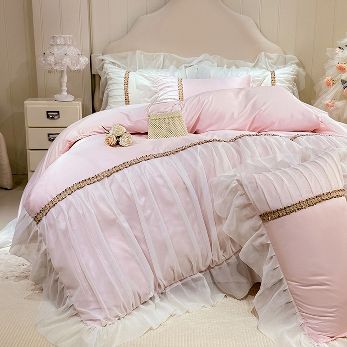 91家纺网 家纺一手货源 找家纺 （总）艾米家居 2026春夏水洗真丝花边款四件套-春漾系列