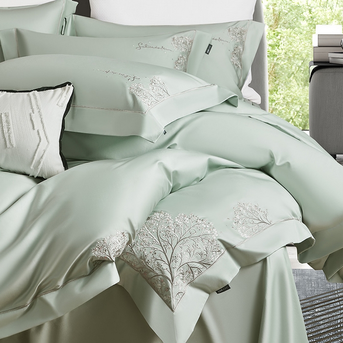 91家纺网 家纺一手货源 找家纺 诗黛尔 2026春夏新款长绒棉刺绣-新洛可可（会员-20） 洛可可 浅绿