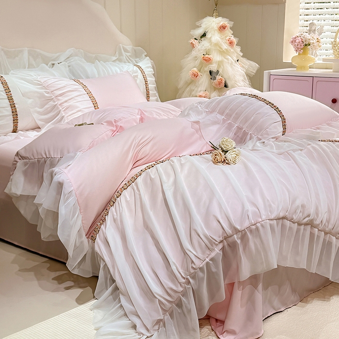 91家纺网 家纺一手货源 找家纺 （总）艾米家居 2026春夏水洗真丝花边款四件套-春漾系列