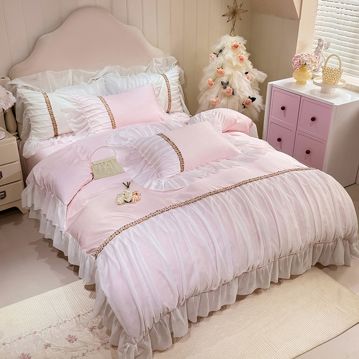 91家纺网 家纺一手货源 找家纺 （总）艾米家居 2026春夏水洗真丝花边款四件套-春漾系列