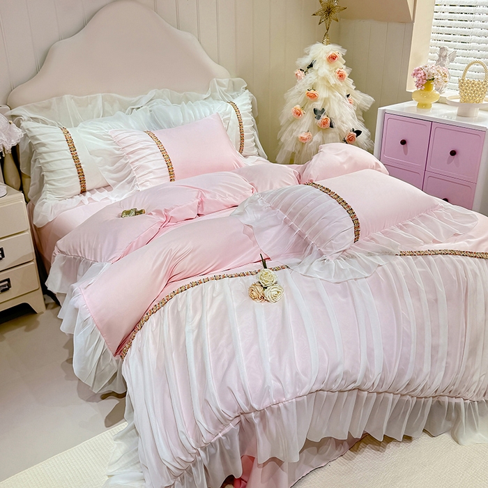 91家纺网 家纺一手货源 找家纺 （总）艾米家居 2026春夏水洗真丝花边款四件套-春漾系列