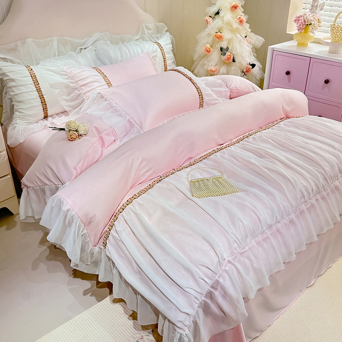 91家纺网 家纺一手货源 找家纺 （总）艾米家居 2026春夏水洗真丝花边款四件套-春漾系列