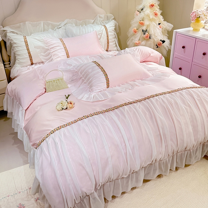 91家纺网 家纺一手货源 找家纺 （总）艾米家居 2026春夏水洗真丝花边款四件套-春漾系列