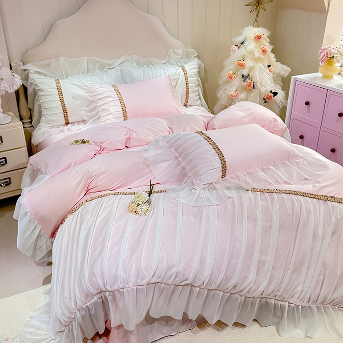 91家纺网 家纺一手货源 找家纺 （总）艾米家居 2026春夏水洗真丝花边款四件套-春漾系列