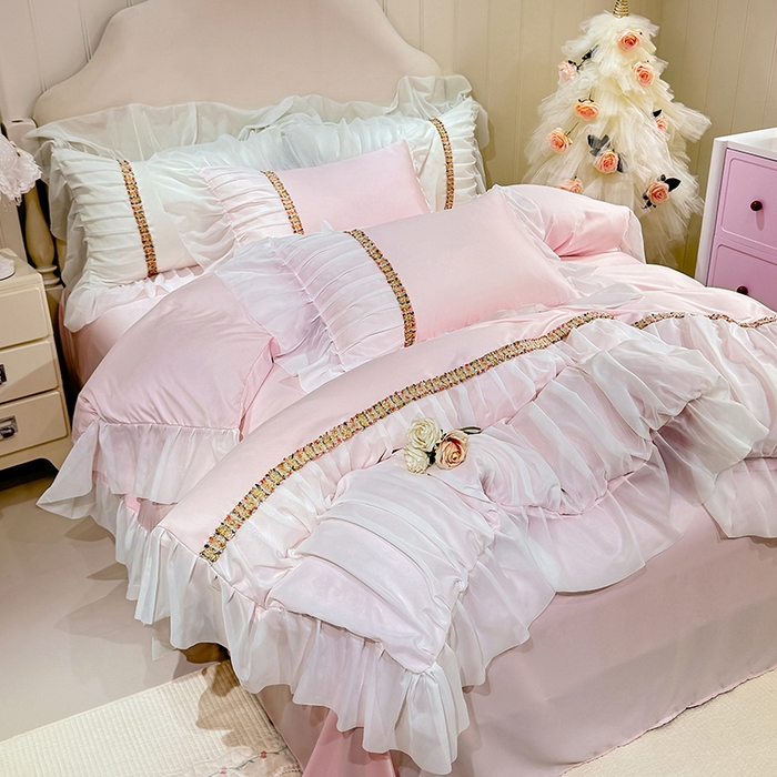 91家纺网 家纺一手货源 找家纺 （总）艾米家居 2026春夏水洗真丝花边款四件套-春漾系列