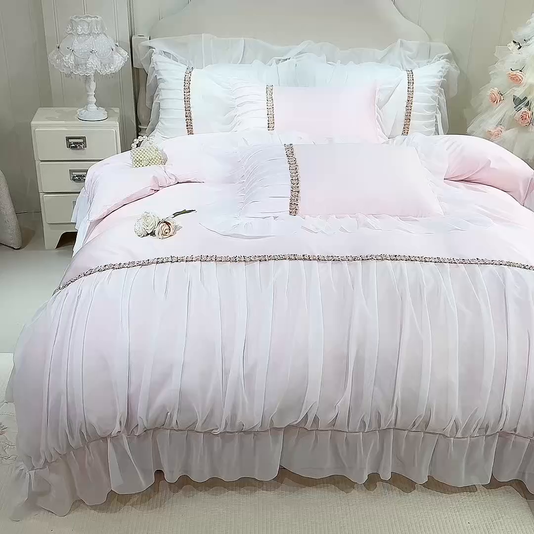 91家纺网 家纺一手货源 找家纺 （总）艾米家居 2026春夏水洗真丝花边款四件套-春漾系列