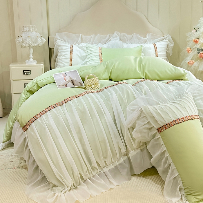 艾米家居 2026春夏水洗真丝花边款四件套-春漾系列 青苹绿