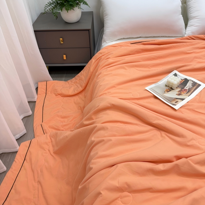 91家纺网 家纺一手货源 找家纺 申龙家纺 2026新款云感棉斜条夏被 暖橘橙