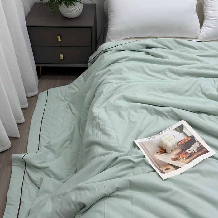 91家纺网 家纺一手货源 找家纺 申龙家纺 2026新款云感棉斜条夏被 薄荷青