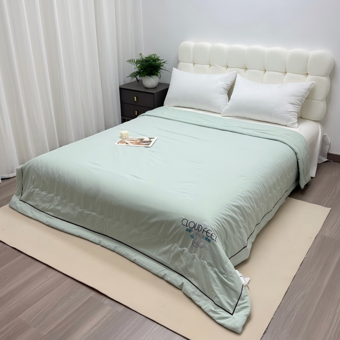 91家纺网 家纺一手货源 找家纺 申龙家纺 2026新款云感棉斜条夏被 薄荷青