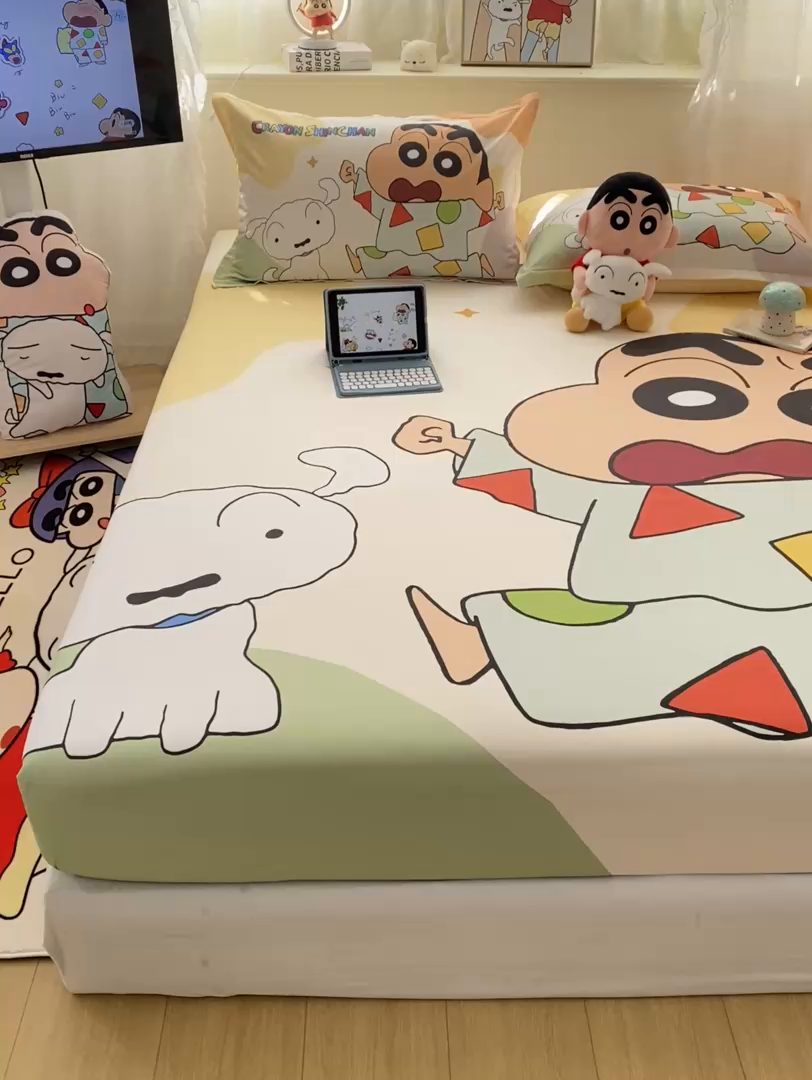 91家纺网 家纺一手货源 找家纺 （总）博雅 2026新款蜡笔小新正版授权全棉纯棉大版床笠单件床笠单品单床笠