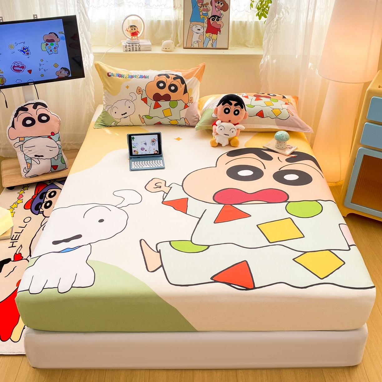 91家纺网 家纺一手货源 找家纺 （总）博雅 2026新款蜡笔小新正版授权全棉纯棉大版床笠单件床笠单品单床笠