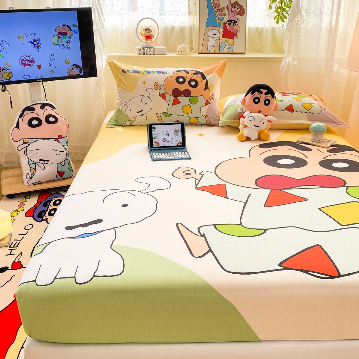 91家纺网 家纺一手货源 找家纺 （总）博雅 2026新款蜡笔小新正版授权全棉纯棉大版床笠单件床笠单品单床笠