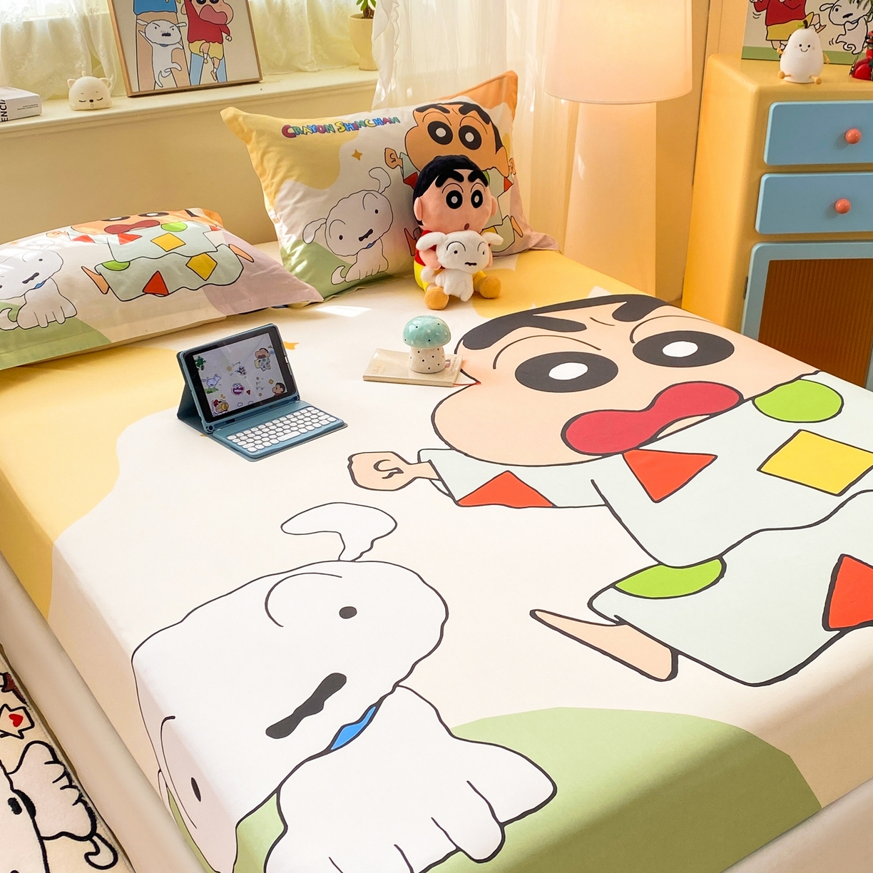 91家纺网 家纺一手货源 找家纺 （总）博雅 2026新款蜡笔小新正版授权全棉纯棉大版床笠单件床笠单品单床笠