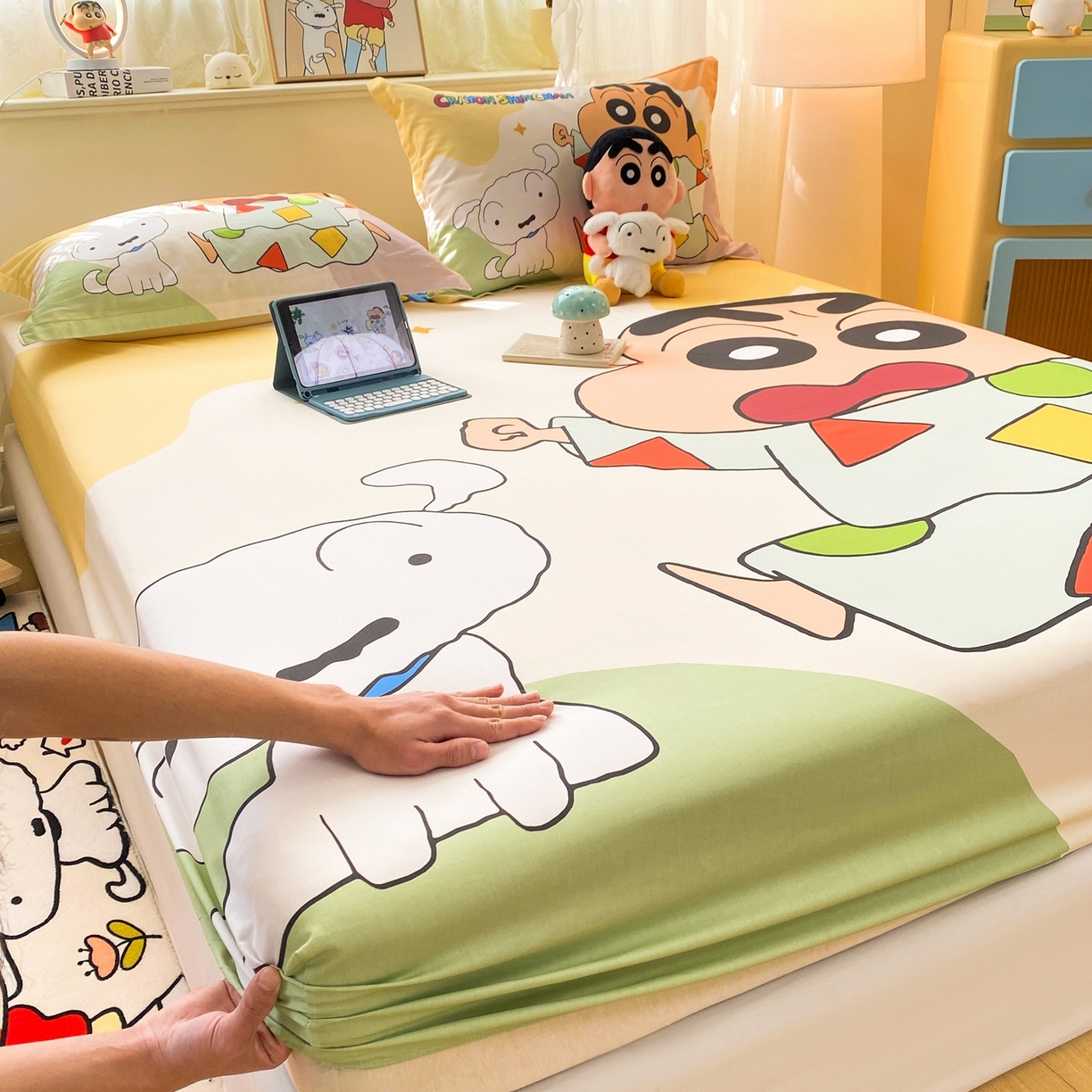 91家纺网 家纺一手货源 找家纺 （总）博雅 2026新款蜡笔小新正版授权全棉纯棉大版床笠单件床笠单品单床笠