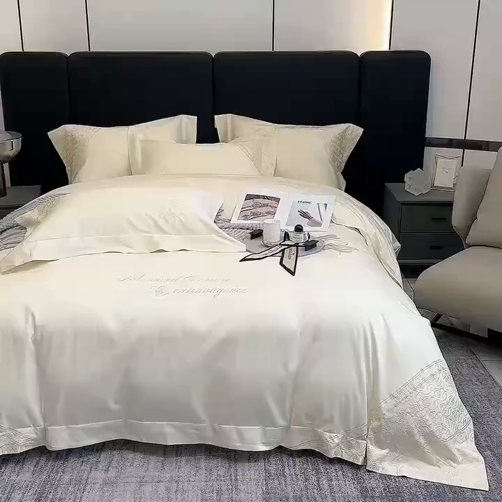 91家纺网 家纺一手货源 找家纺 （总）edra 2026新款纯棉长绒棉轻奢刺绣床盖款四件套-香奈儿