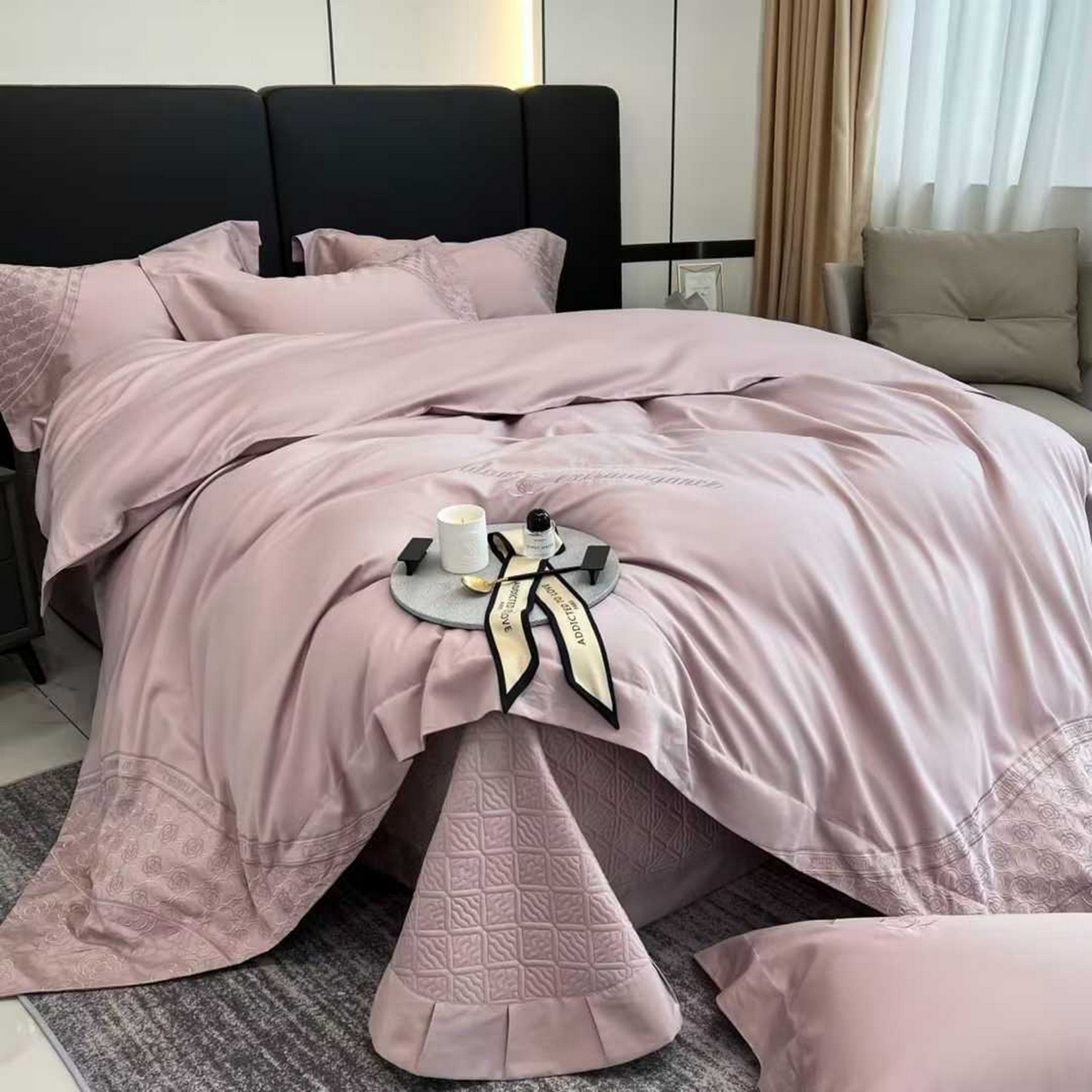 edra 2026新款纯棉长绒棉轻奢刺绣床盖款四件套-香奈儿 香奈儿紫